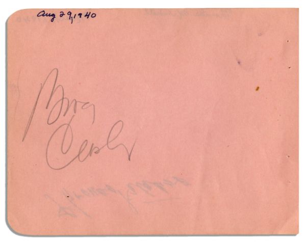 Bing Crosby & Thomas Mitchell Each Sign a Side of a 5.75'' x 4.5'' Page -- Crosby in Pencil, Mitchell in Pen -- Very Good