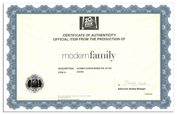 Sofia Vergara ''Modern Family'' Screen-Worn Blouse -- With COA From 20th Century Fox
