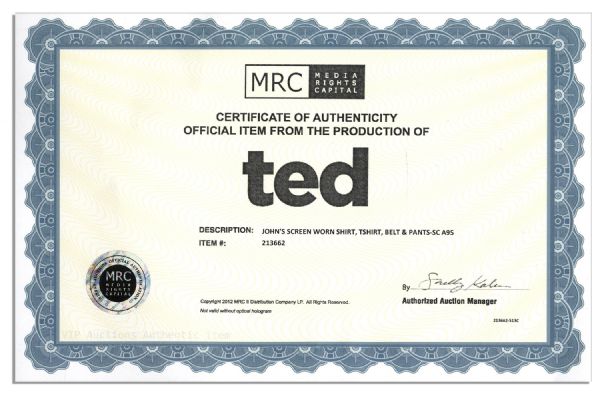 Mark Wahlberg Screen-Worn ''Ted'' Wardrobe -- With COA From Production Company