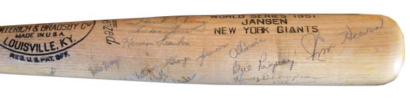 Larry Jansen Special Issue World Series Bat Signed by the 1951 Giants Team -- Bobby Thomson, Willy Mays, Larry Jansen and 24 More -- With PSA/DNA COA
