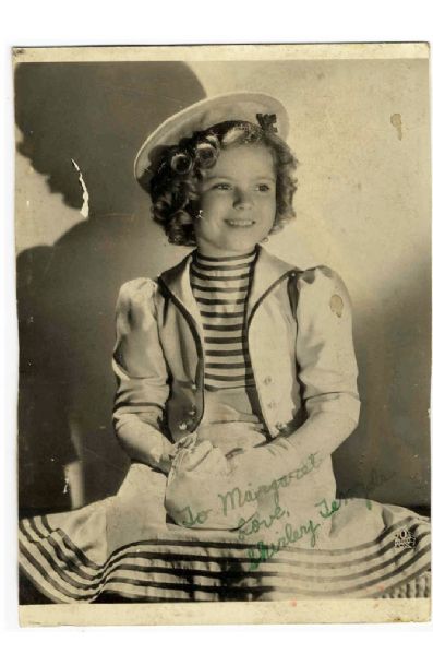 Adorable 5'' x 7'' Shirley Temple Signed Photo -- ''To Margaret, Love, Shirley Temple'' -- Soiling & Wear -- Fair Condition
