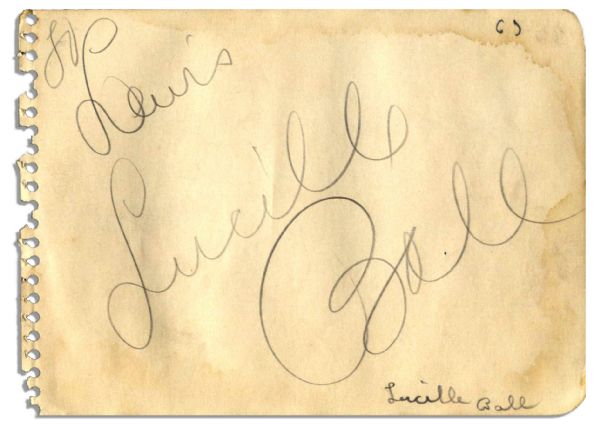 Large Lucille Ball Signature on 5.75'' x 4.25'' Album Page -- Inscribed to Lewis, in Pencil -- Very Good Condition