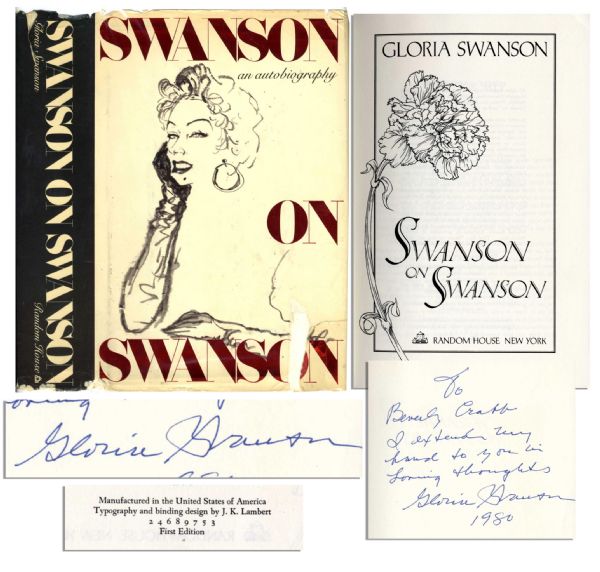 Gloria Swanson Signed Memoir -- ''Swanson On Swanson'' -- First Edition -- Good