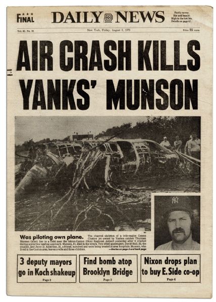 ''New York Daily News'' From 3 August 1979 -- Yankee's Thurman Munson Dies in Plane Crash