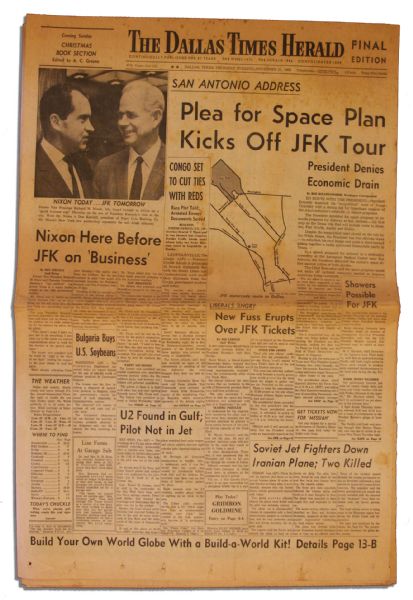 ''The Dallas Times Herald'' 21 November 1963 Evening Edition -- Detailing President Kennedy's Motorcade Route Hours Before the Fateful Tragedy