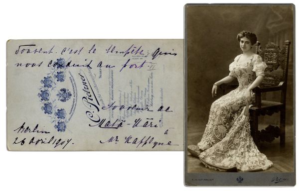 Mata Hari Signed and Inscribed Photo From 1907, in the Heyday of Her Fame, Ten Years Before She Was Executed for Espionage -- Hari Writes, ''often it is the storm that leads us to the port''