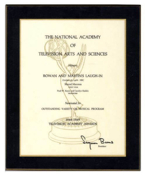 ''Rowan and Martin's Laugh-In'' Original 1969 Emmy Nomination for Outstanding Variety Act -- Which the Successful Show Went on to Win
