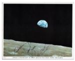 Pristine Apollo 8 Crew Signed Photo -- Jim Lovell, Frank Borman and Bill Anders Sign This View of Earth From Space