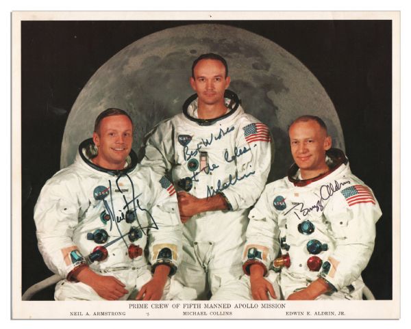 Apollo 11 Crew-Signed 10'' x 8'' NASA Photo -- Neil Armstrong, Michael Collins & Buzz Aldrin