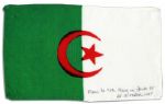 Apollo 15 Flown 6 x 4 Algerian Flag -- Signed & Inscribed Flown to the Moon on Apollo 15 Al Worden CMP by NASA Astronaut Al Worden -- Near Fine -- Also With COA by Worden