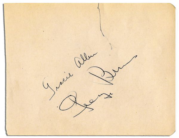George Burns and Gracie Allen Signatures -- Clear Signatures From Infamous Comedy Couple -- 5.5'' x 4.5'' -- Near Fine