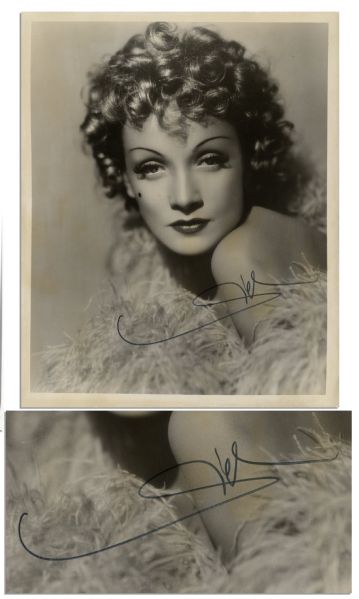 8'' x 10'' Semi-Matte Photo Signed by Screen Siren Marlene Dietrich -- From ''Destiny Rides Again'' -- Some Toning to Edges, Else Fine
