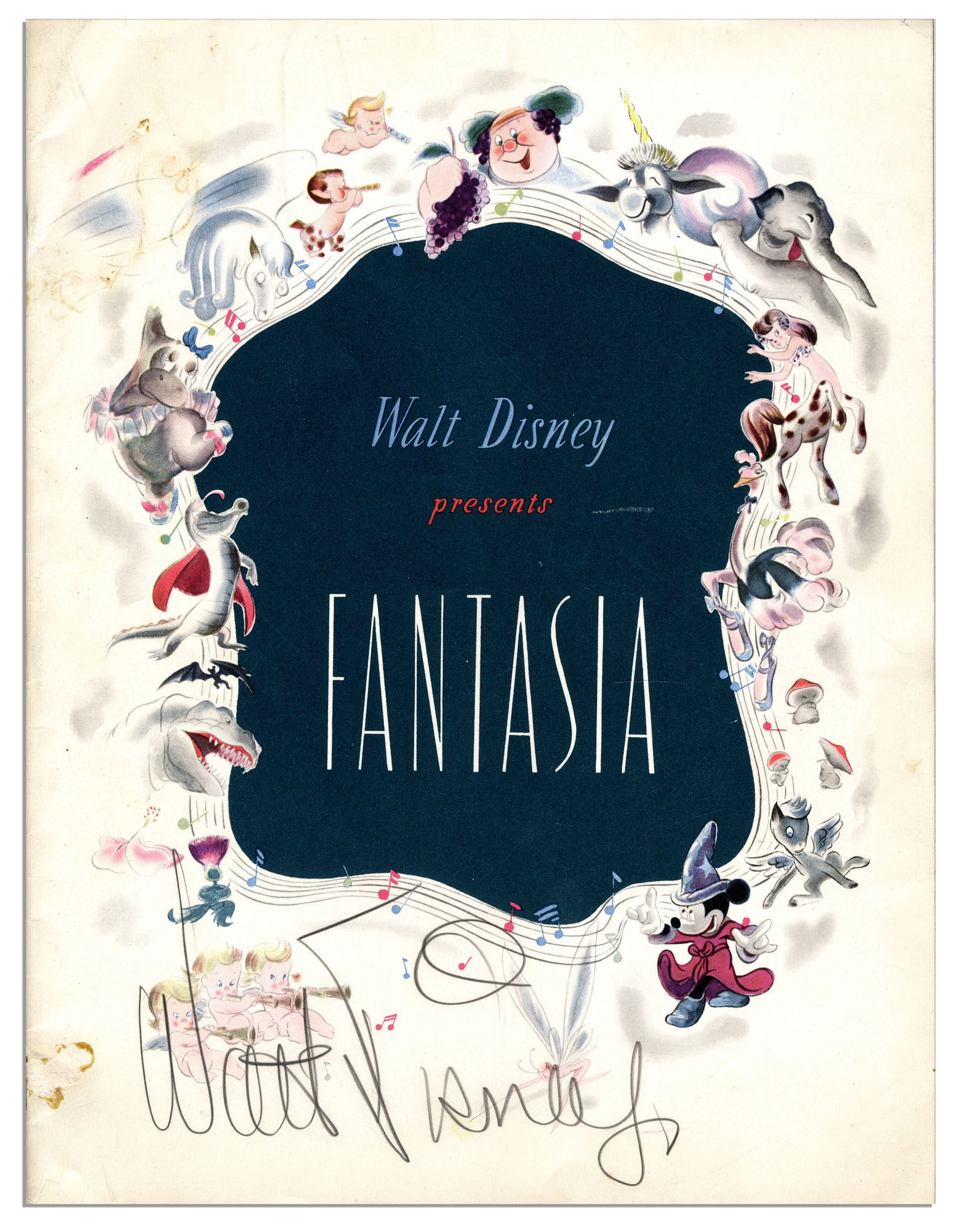Walt Disney Autograph Walt Disney Signed Fantasia Program -- With Phil Sears COA
