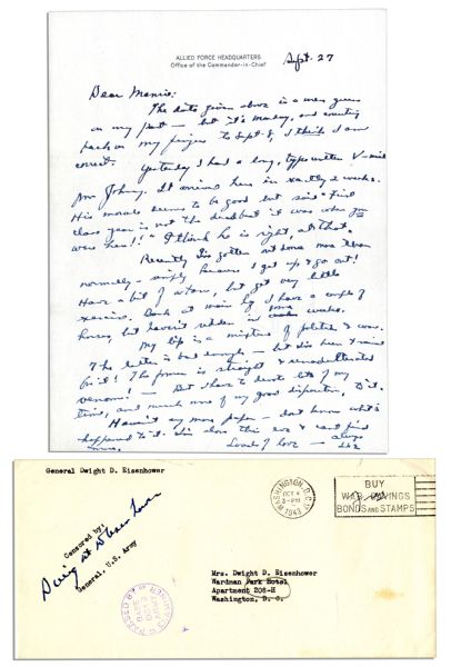 Eisenhower WWII Autograph Letter Signed -- ''My life is a mixture of politics & war. The latter is bad enough - but I've been trained for it! The former is straight & unadulterated venom!...''