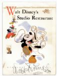 Walt Disney Signed Menu From the Disney Studio Restaurant -- With Phil Sears COA
