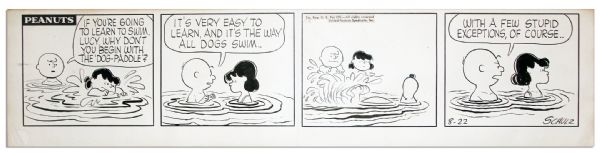 Early 1957 Hand-Drawn ''Peanuts'' Comic Strip by Charles Schulz -- With Charlie Brown, Snoopy & Lucy