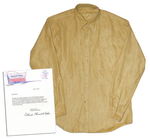 Elvis Presley Worn Costume Auction Elvis Presley Worn and Owned Suede Shirt -- With LOA by Elvis' Manager Colonel Tom Parker