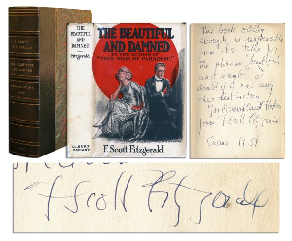 First Edition, Third Printing of F. Scott Fitzgerald's Second Novel, ''The Beautiful and Damned'' -- With a Charming Inscription to Actor Edward Everett Horton