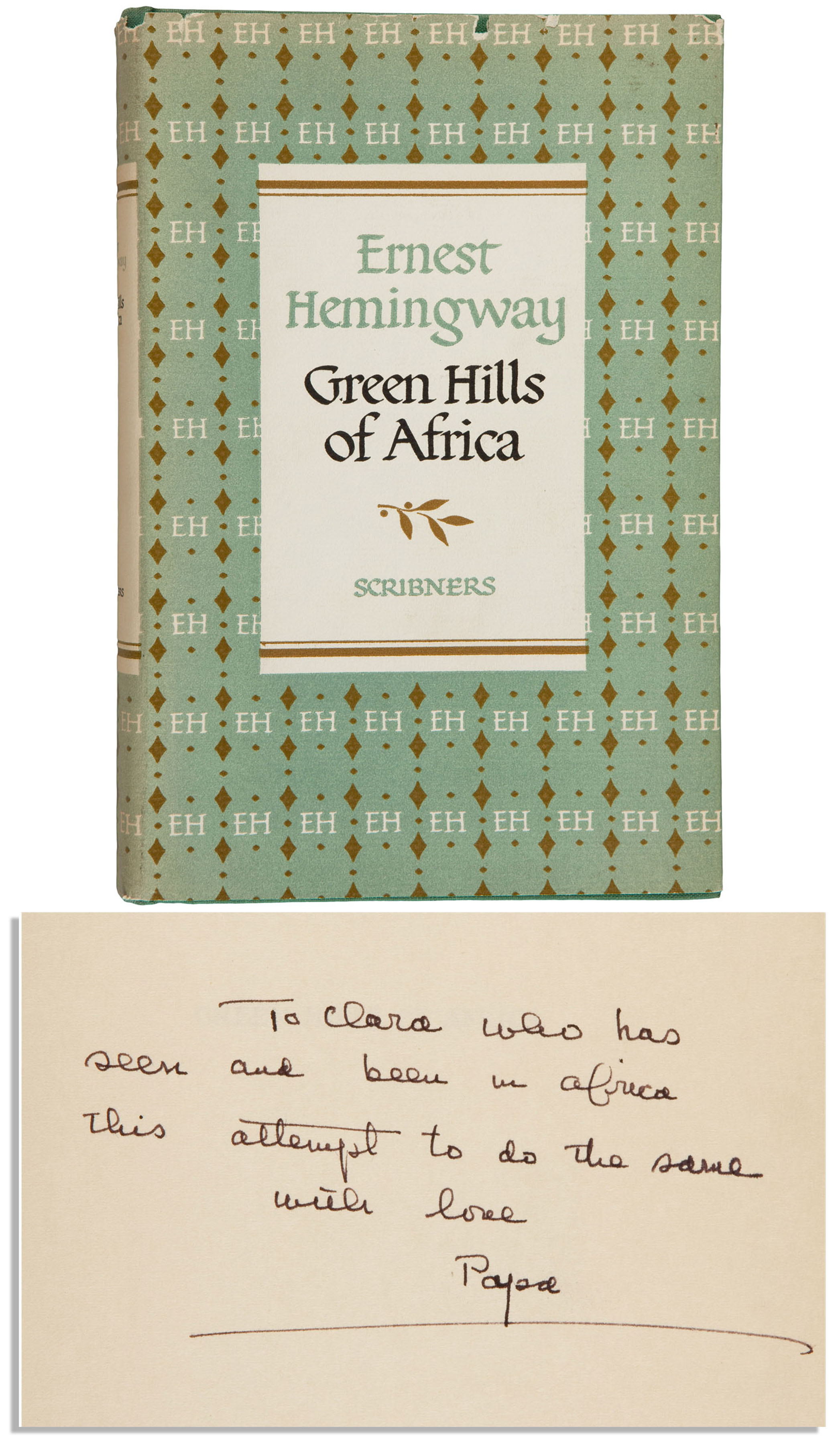 Ernest Hemingway First Edition Scarce ''Green Hills of Africa'' Signed and Inscribed by Ernest Hemingway to His Friend, Clara Spiegel