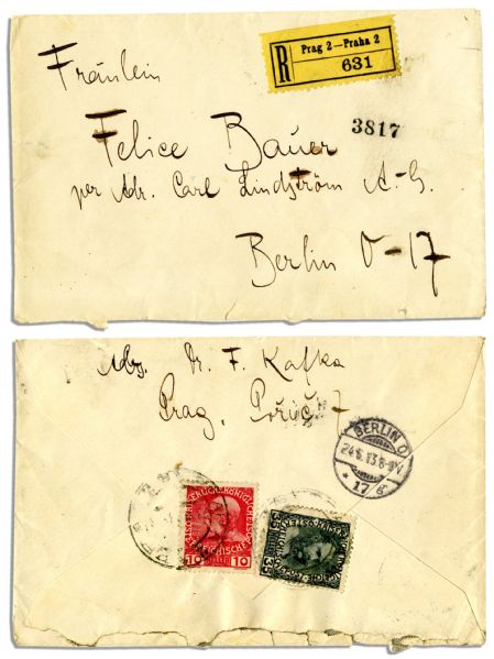 Scarce Franz Kafka Signature -- on Envelope Once Containing Letter to His Fiancee, Listing the Reasons Why He Could Not Marry Her