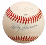 Baseball Signed by the Star Players of the Unforgettable Shot Heard Round The World Moment -- Bobby Thomson & Ralph Branca