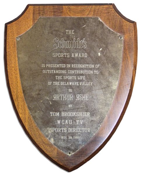 Arthur Ashe Schmidts Sports Award Plaque Bestowed on Him in 1966