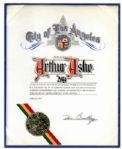 Certificate Creating Arthur Ashe Day in Los Angeles From Ashes Personal Estate -- Signed by The 1976 Mayor of LA