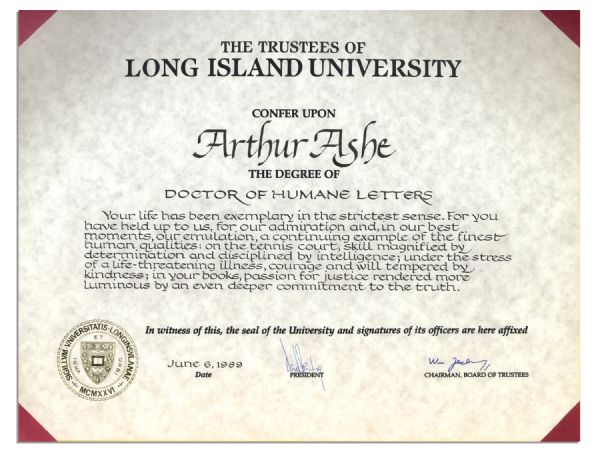 Long Island University Honorary Degree Presented to Arthur Ashe -- 1989