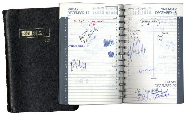 Arthur Ashe's 1982 Day Planner -- When Ashe Segued Into Sports Announcing After His 1980 Retirement