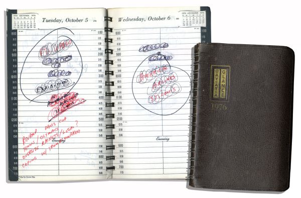 Arthur Ashe's 1976 Day Planner -- His Busy First Year Following His Historic Championship Victory at Wimbledon -- Also the Year He Set Record Number of Wins at Rotterdam Open
