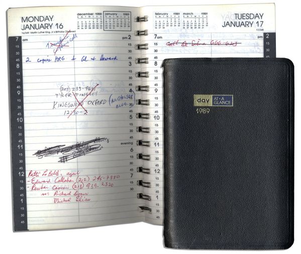 Arthur Ashe's Day Planner From 1989 -- Personal Entries Regarding His Schedule, Family Life & Mention of Agassi -- Also With His Regular Blood Test Stats