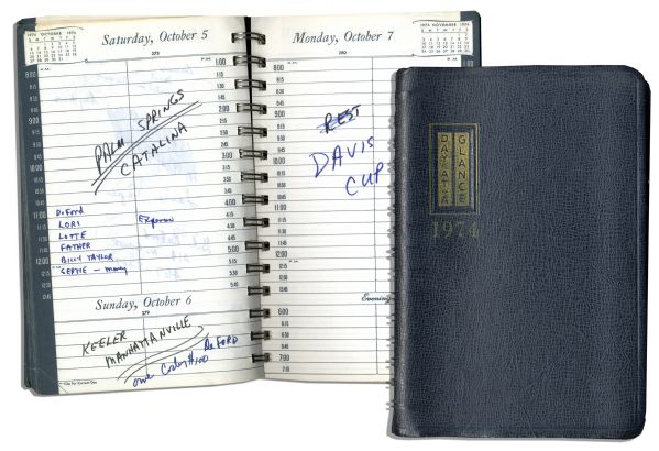 Arthur Ashe's Day Planner From 1974 -- The Year He Chronicled in His Book Portrait in Motion -- beat Borg 6-3; 3-6; 6-3