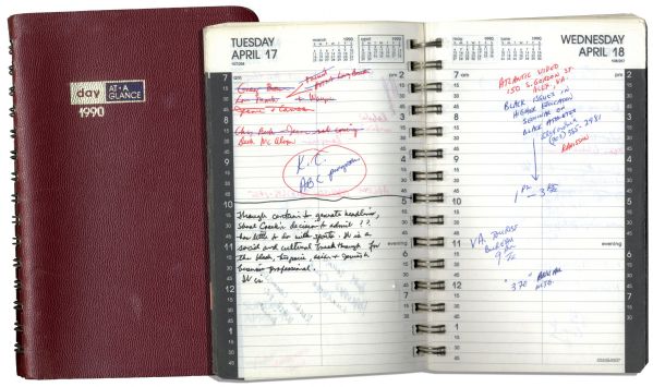 Arthur Ashe's Day Planner From 1990 -- Ashe Records ''MANDELA RELEASED!!'' & ''NELSON MANDELA ARRIVES'' -- Also Writes of Significance of Louis Willie's Acceptance Into Shoal Creek Country Club