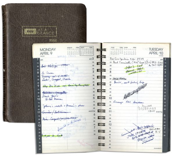 Arthur Ashe's Day Planner From 1984 -- With Entries in His Hand on Nearly Every Page While Ashe Spoke on Racial Issues, Commentated at the Summer Olympics, Etc.