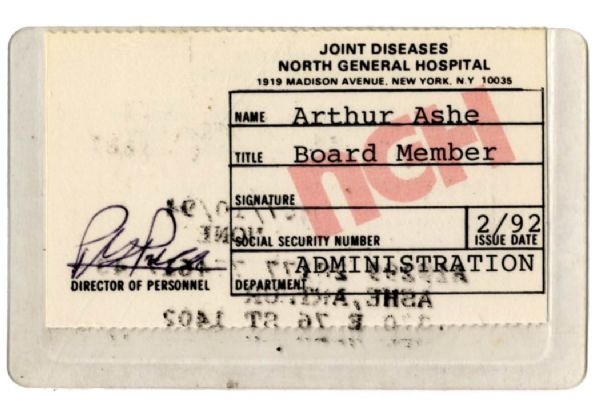 Arthur Ashe Board Member Card For Joint Diseases North General Hospital -- Issued February 1992