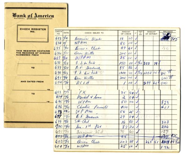 Arthur Ashe's 1968 Personal Bank of America Check Ledger