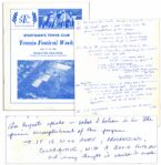 Arthur Ashes 1986 Sportsmens Tennis Club Festival Program -- With Handwritten Notes by Ashe -- ...I am asked about what I do to increase black participation in tennis...