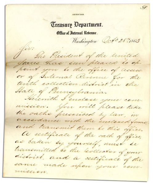 Abraham Lincoln 1864 Document Signed as President -- With a Beautiful, Full Signature