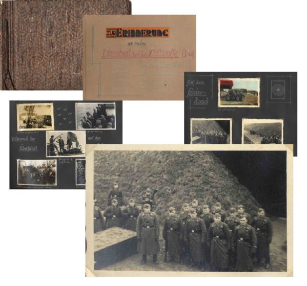 Nazi Air Force Trooper's Personal WWII Photo Album -- Includes Drawings and Pictures of German Fighter Jets, Zeppelin, Naval Ships, Color Photo of Nazi Tank & the Poland Military Campaign