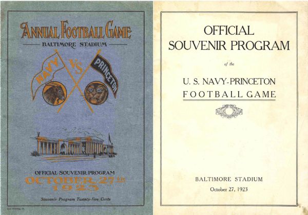 U.S. Navy vs. Princeton Annual Football Program -- 27 October 1923 -- Illustrated -- Loose Pages, Cover Sunning -- Good