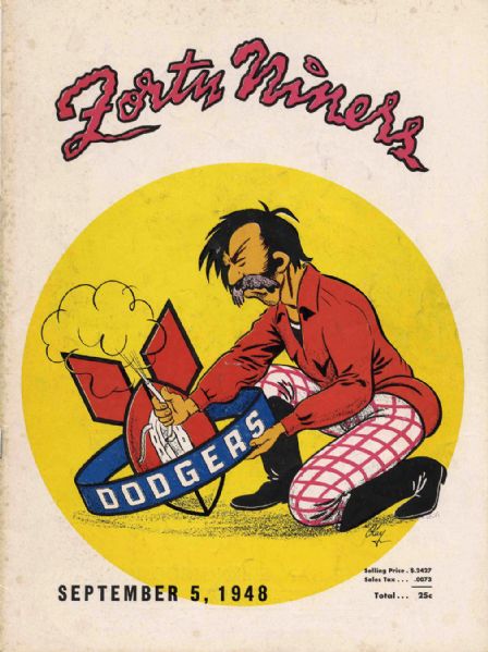 Brooklyn Dodgers vs. San Francisco 49ers Program -- 5 September 1948, Kezar Stadium -- Toned Cover