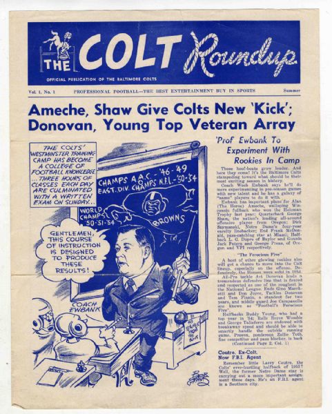 Baltimore Colts 1955 ''The Colt Roundup'' -- Volume 1, No. 1 -- 4pp. -- 8.5'' x 11'' -- Very Good