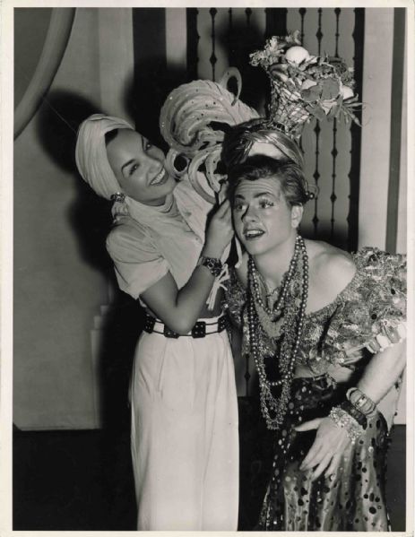 10'' x 13'' Still Photograph of Carmen Miranda Visiting Mickey Rooney on the Set of ''Babes on Broadway'' -- Fine 