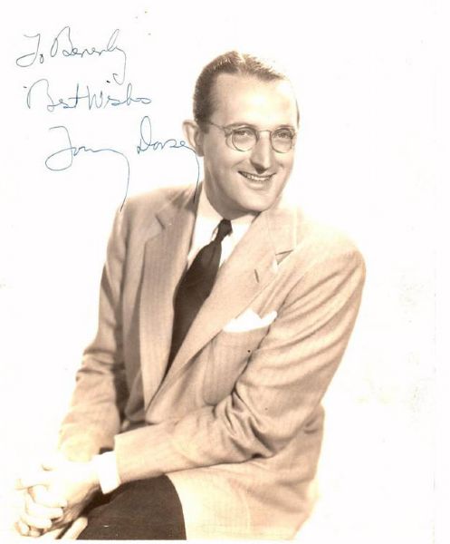 8'' x 10'' Glossy Signed Photo ''To Beverly / Best Wishes / Tommy Dorsey'' -- Heavy Creasing on Left Margin -- Good Condition