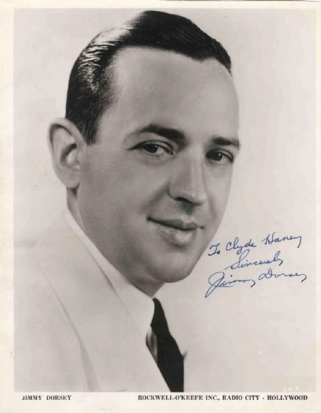 Jimmy Dorsey 8'' x 10'' Signed Photo -- Boldly Signed in Ink, ''To Clyde Haney Sincerely Jimmy Dorsey'' -- Near Fine