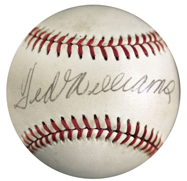 Ted Williams Signed Official Rawlings Baseball -- Signed Boldly in Black Ink on Sweet Spot -- With JSA COA -- Near Fine
