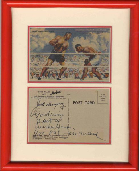 Jess Willard Signed Postcard of His Fight With Jack Dempsey -- With JSA COA