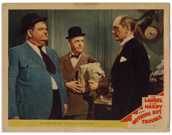 Laurel & Hardy Lobby Card -- From ''Nothing But Trouble'' -- 14'' x 11'' -- Good
