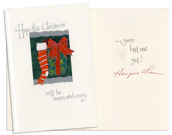 Acclaimed Novelist Harper Lee Signed 2005 Christmas Card -- Signed ''Harper Lee'' in Red Ink -- 4.75'' x 7.25'' -- Near Fine