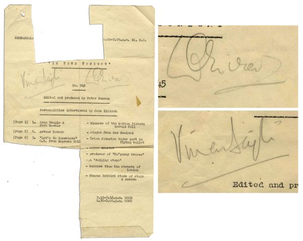 Vivien Leigh and Laurence Olivier Signed Rehearsal Script